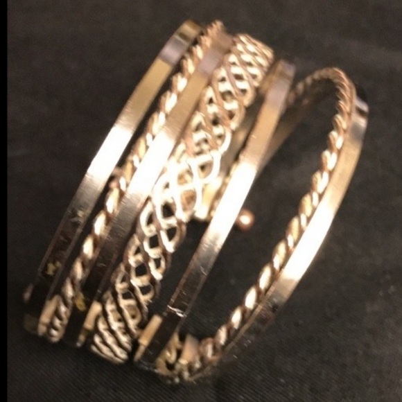 Vintage Cuff Bangle Bracelet silver brass tone stacked & barbell end  2.5" X 1" - Picture 5 of 11